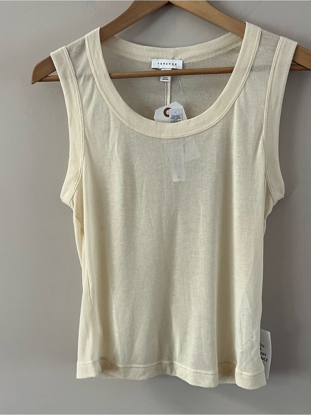Topshop Cream Ribbed Scoop Neck semi sheer Tank Top ladies size medium 8 10